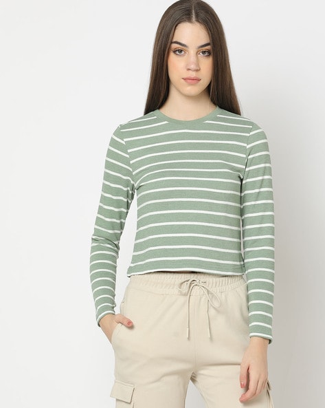 Women's Green Striped Tops