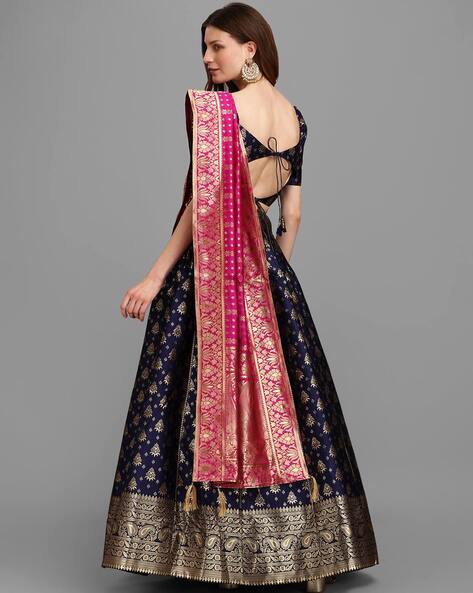 Blue Embroidered Lehenga Set With Pink Dupatta - Juhi Bengani - East  Boutique