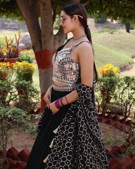 Black printed jacket embroidered lehenga #lehenga #lehnga #lehanga  #indiaspopup | Party wear indian dresses, Indian fashion dresses, Designer  party wear dresses