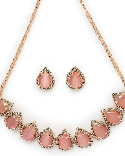 Buy Pink Necklace and Earrings Rose Gold Jewellery Set Online in India -  Etsy