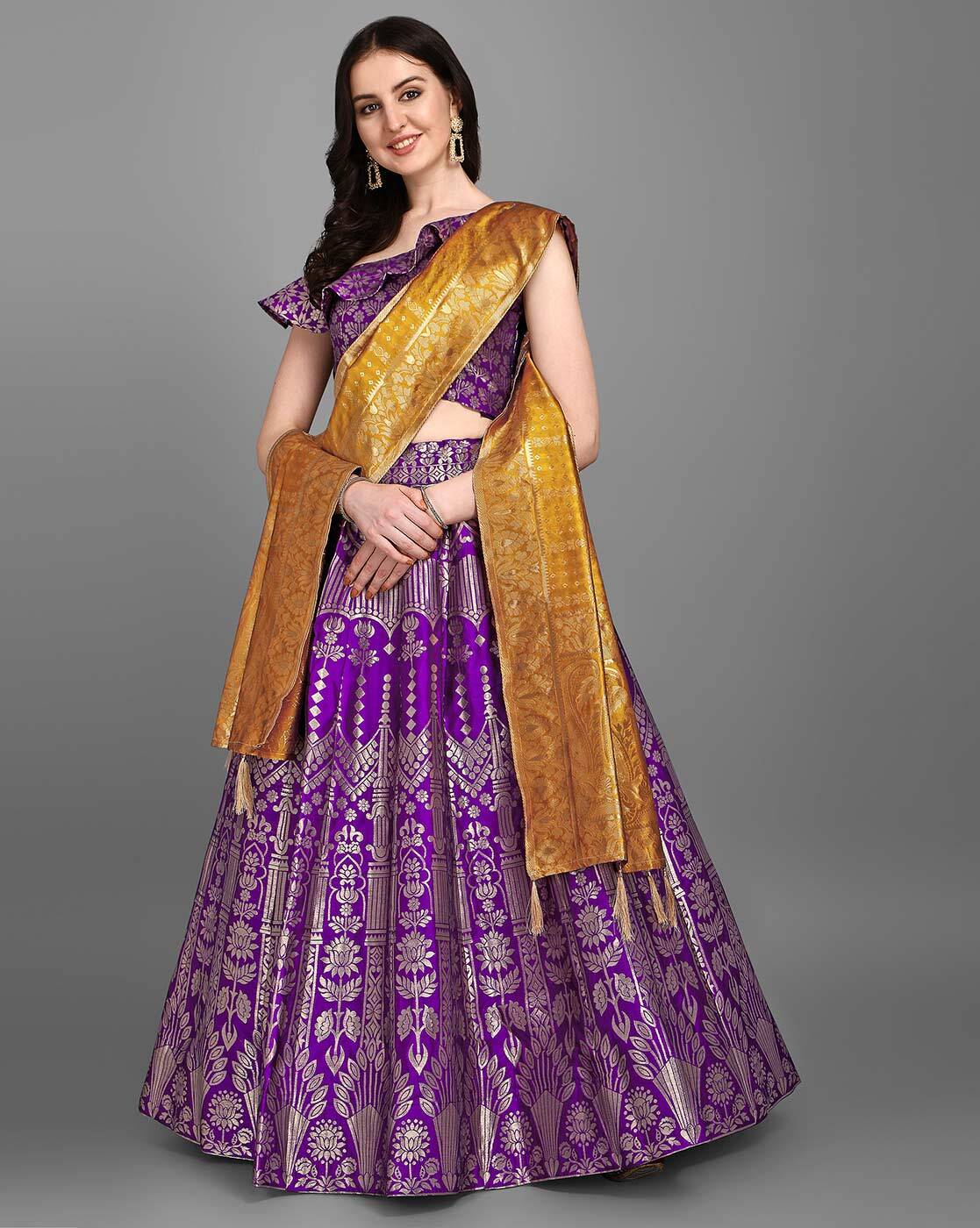 Gold And Wine Kanjivaram Silk Zari Work Pattu Lehenga Choli