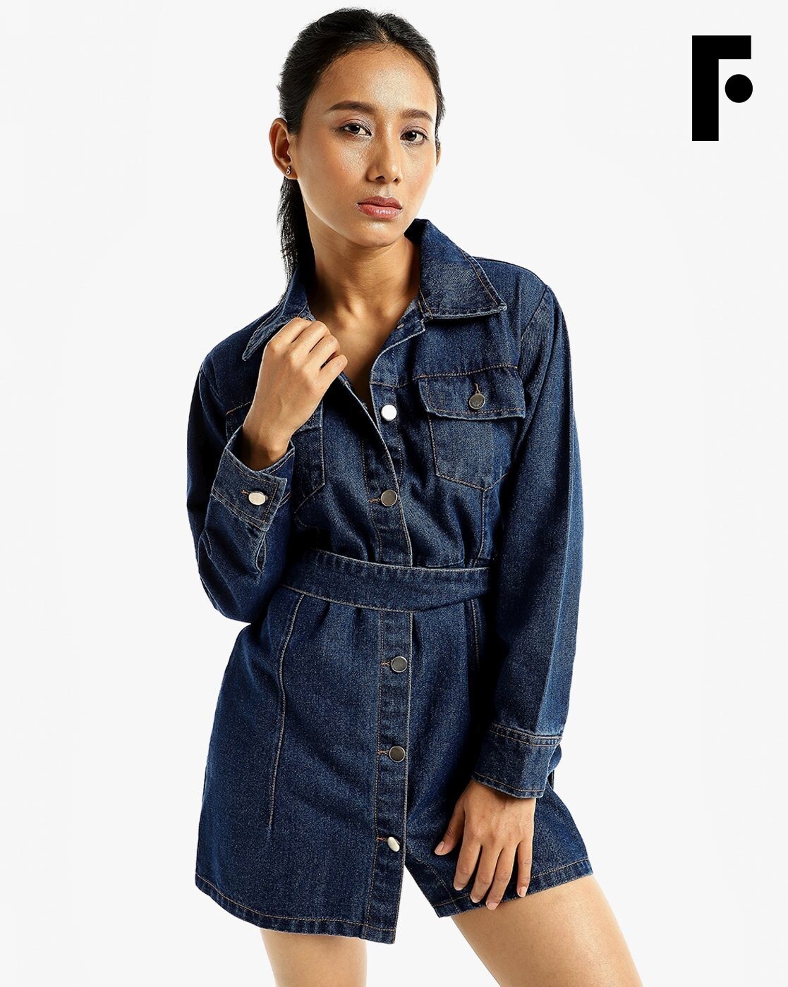 Button Detail Denim Dress | bebe