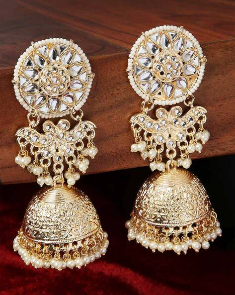 Amazon.com: Crunchy Fashion Bollywood Traditional Indian Wedding Retro Big  Gold Jhumka With Pink Beads Long Chain Tassel Hangers Earrings for women:  Clothing, Shoes & Jewelry