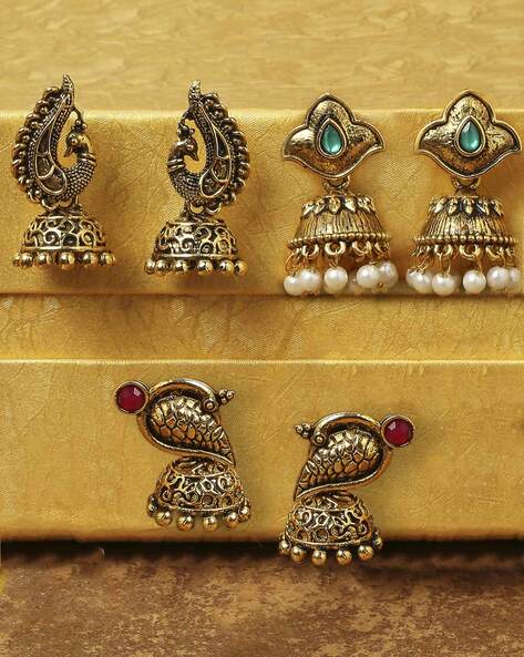 Buy Online Antique Victorian Earrings in Red and White Stones from India -  VedIndia.com