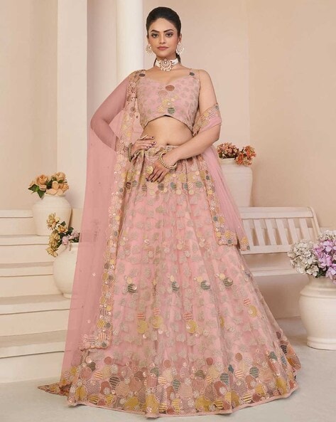 Buy Zeel Clothing Women's Floral Printed Organza Semi-Stitched Lehenga  Choli with Dupatta (7027-Pink-Bridal-Lehenga-Floral-New_Pink_Free Size) at  Amazon.in