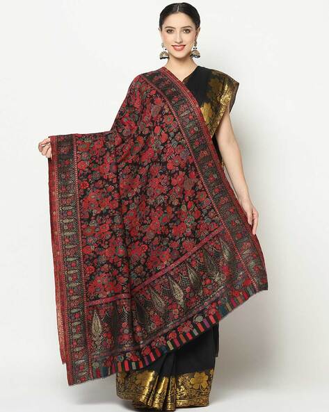 Women Floral Woven Wool Shawl Price in India