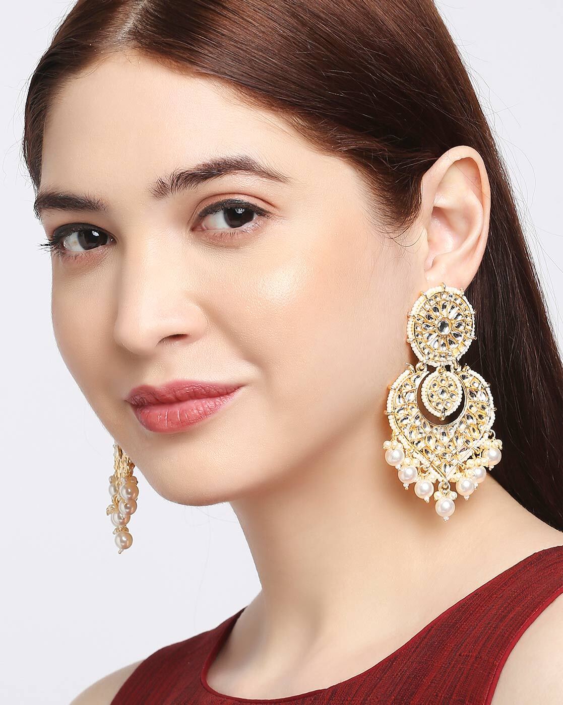 Rubans 22K Gold Plated Chandbali Earrings With Beautiful Beads And Pea