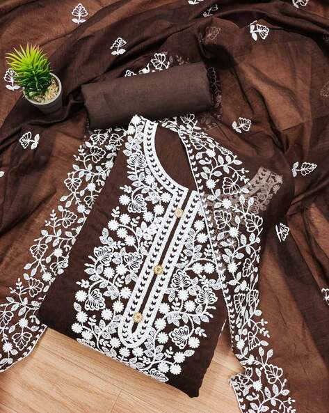 Women Embroidered 3-Piece Dress Material Price in India