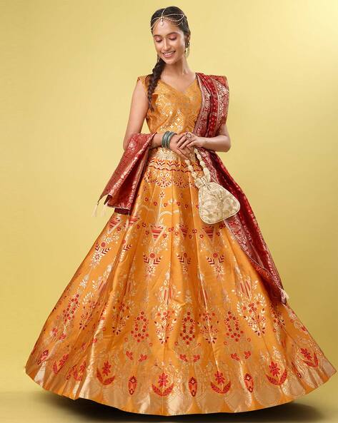 Satin Silk Platted Lehenga Choli In Yellow Colour - LD5680121