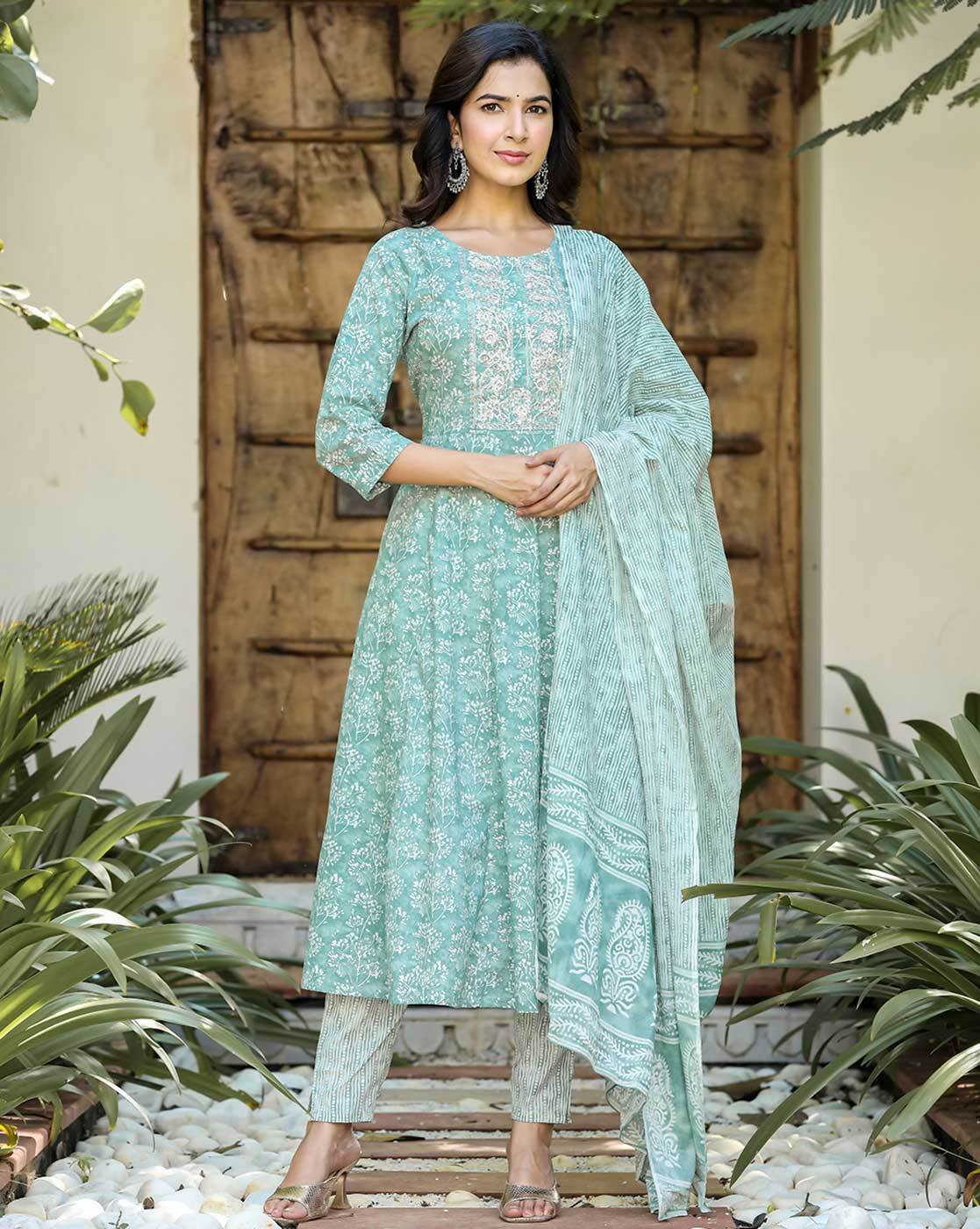 Buy Yufta Sky Blue Pure Cotton Embroidered Maxi Dress for Women