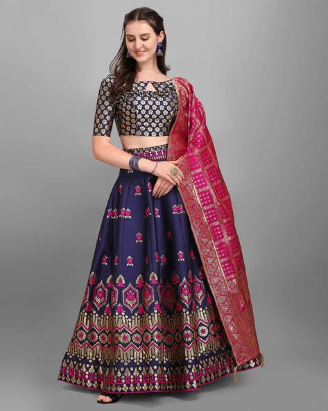 Buy Pink Lehenga And Blouse Dupion Dupatta Butterfly Net Bridal Set For  Women by Aariyana Couture Online at Aza Fashions.