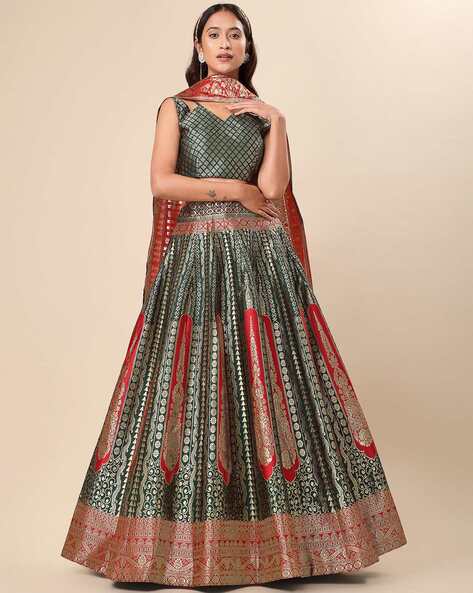 Black Fur Lehenga and Lapel Collar Deep Neck Choli with All-Over Clover  Bail Sequins Work | Exotic India Art