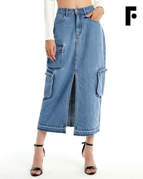Free People Come As You Are Denim Maxi Skirt - Sapphire Blue Slit | Harbour  Thread