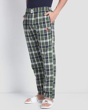 Regular Fit Pajama Pants - Light khaki green/plaid - Men