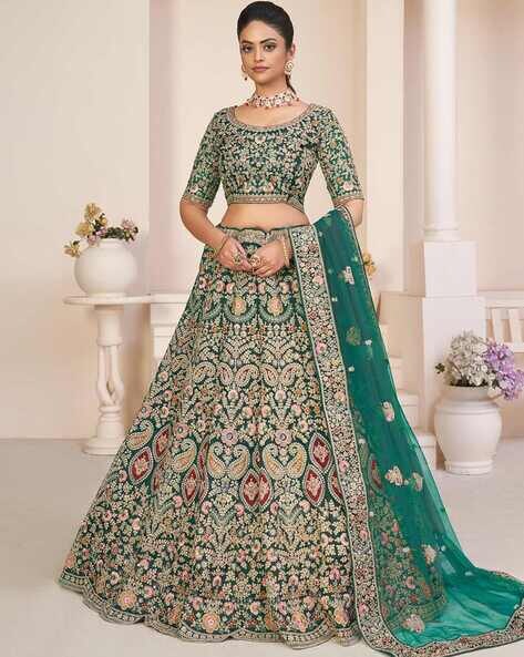 Green Embroidered Lehenga Set - MEHAK MURPANA - 4254442