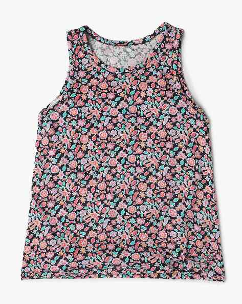 Girls Floral Print Round Neck Regular Fit Top