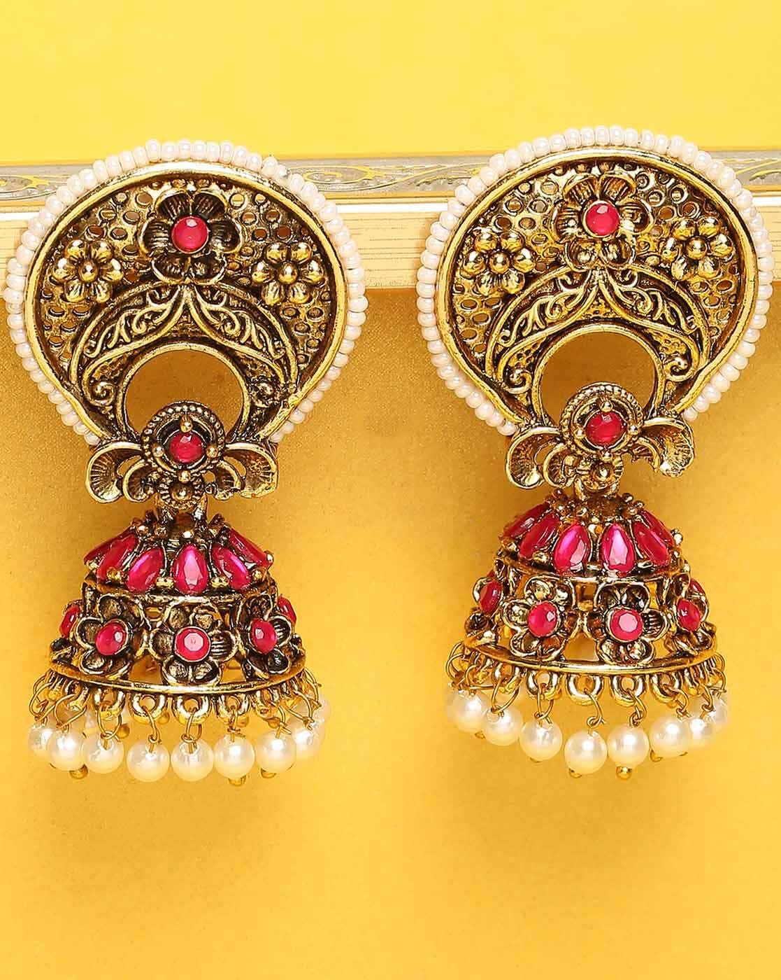 Yellow Chimes Earrings for Women and Girls Pink Crystals from – YellowChimes