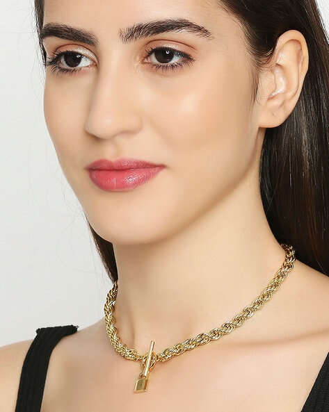 Buy OOMPH Gold Tone Interwoven Snake Chain Choker Necklace Online