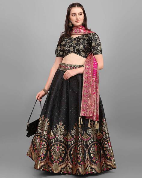 Buy Black and Red Booti Work Designer A Line Lehenga Choli Online