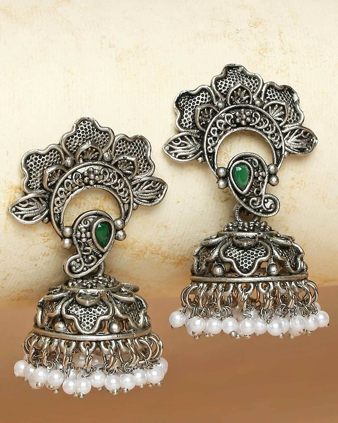 Jhumka Earrings, Vintage Antique Indian Jewelry, Silver Jhumki, Floral  Ethnic Long Layered Boho Earrings, Oxidized Silver Bollywood Jewelry - Etsy