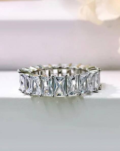 Silver-Plated Stone-Studded Stackable Rings