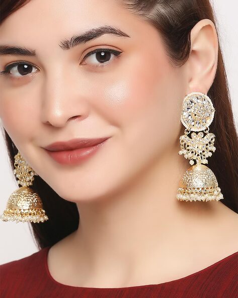 18K Gold Plated Traditional Handcrafted Beaded Big Chandbali Earrings For  Women/Girls (E7077W) - I Jewels - 3383891