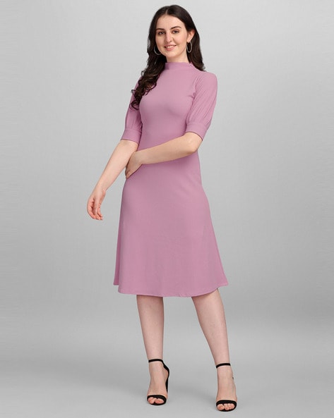 Buy DEEBACO Women's Fit & Flare Midi Dress|V-Neck|Short Length Dresses for  Women|A-Line Dress|Stylish for Ladies|Beach Dress for Women (Bottle Green)  at Amazon.in