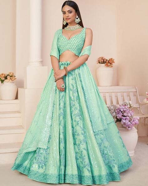 Chinon a line lehenga choli in Turquoise colour 505