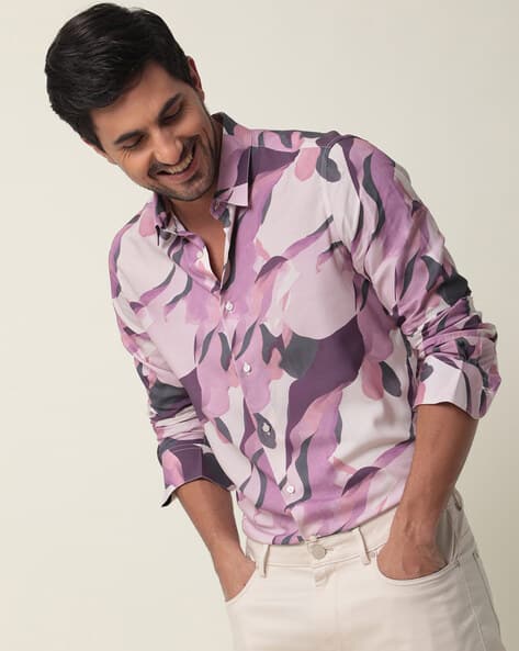 Printed Slim Fit Shirt with Spread-Collar