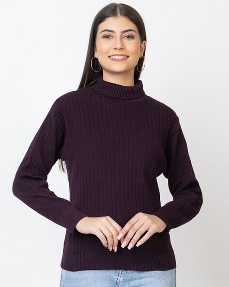Women Ribbed High-Neck Pullover