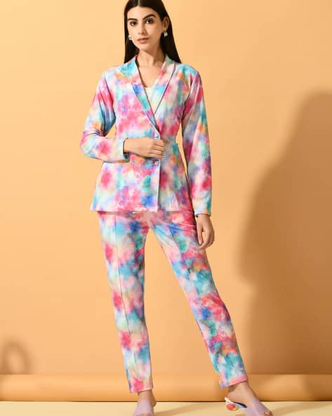 Myshka Women Tie & Dye 2-Piece Blazer & Pants Set