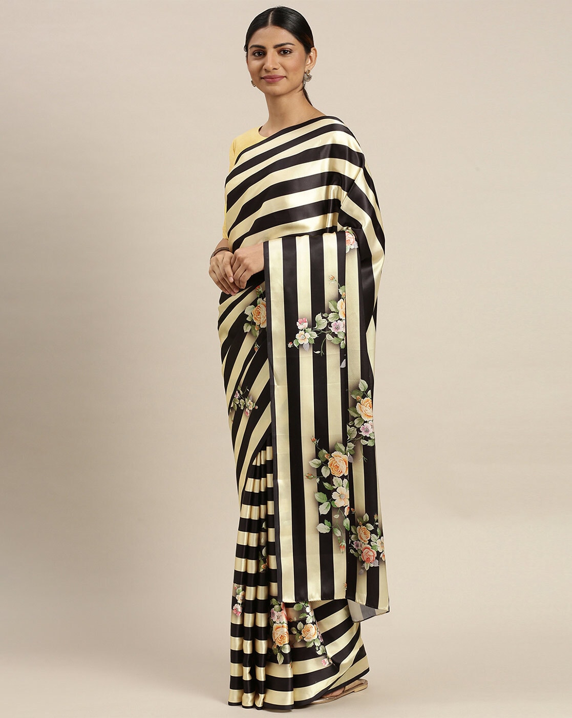 Buy Masaba Black & Ivory Stripes Saree With Unstitched Blouse online