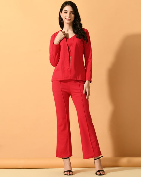 Women Coat Pants Set Blazer Casual Suit Plus Size V-Neck Lace Sleeve  Ruffles Top | eBay