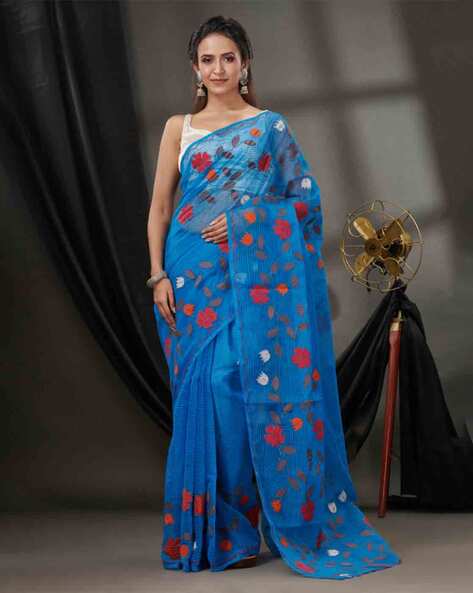 Buy Cobalt Blue Kanjiwaram Fabric Woven Ceremony Saree for Women Online @  Tata CLiQ Luxury