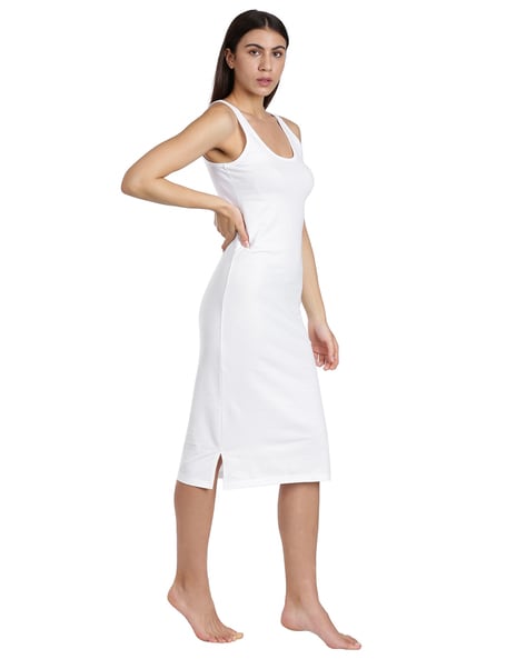 Buy Women's Super Combed Cotton Kurta Slip with Side Slits and Stay Fresh  Treatment - White 1488