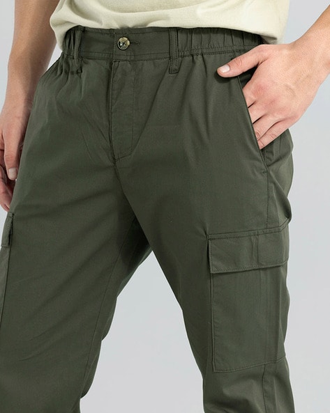 Men's Pockets Military Cargo Pant Elastic Waisted Relaxed Fit Pants 