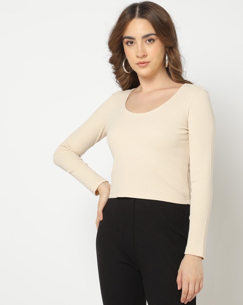 Women Ribbed Regular Fit Scoop-Neck Top