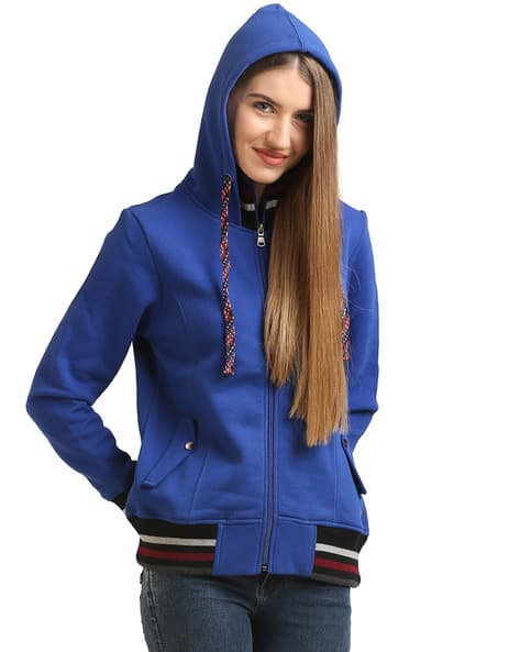 Women Zip-Front Hoodie with Drawstring