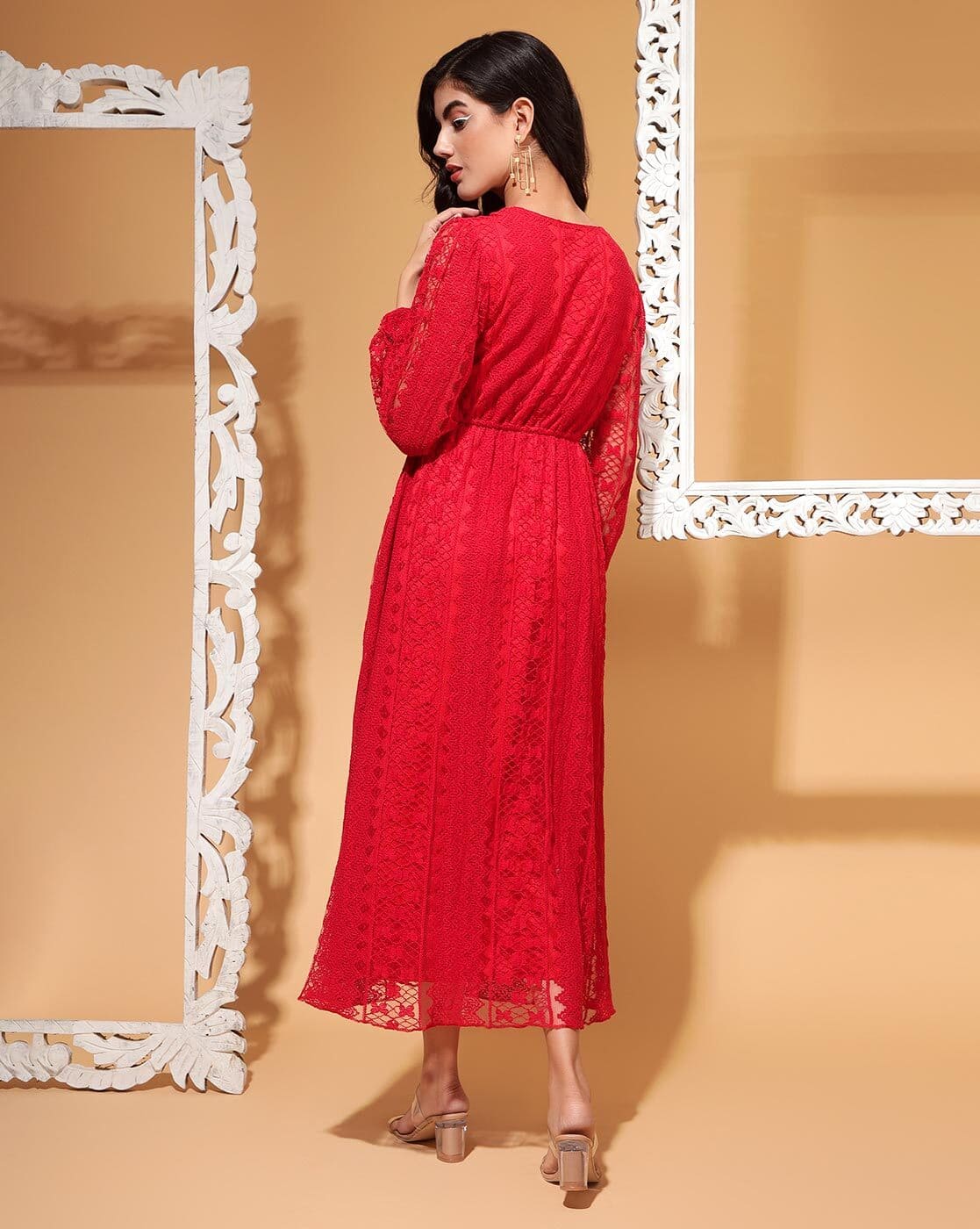 open lace back dress Mysthelle RED LACE DRESS