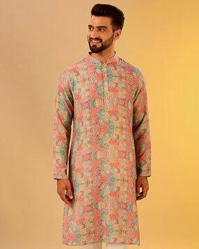 kisah Men Floral Print Regular Fit Long Kurta-picture-13