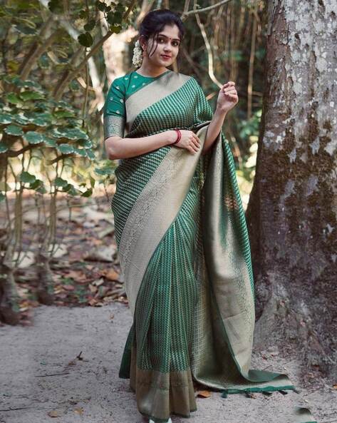 Dark Green Banarasi Silk Saree|SARV09901