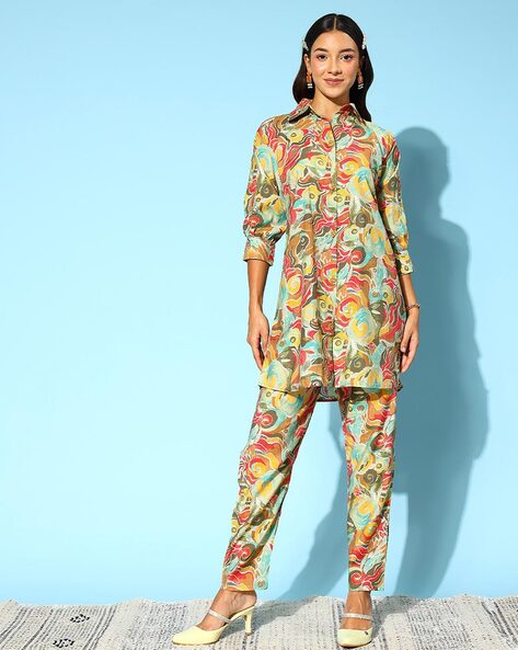 Multi Colour Printed Shirt With Pants Women's Co-Ord Set