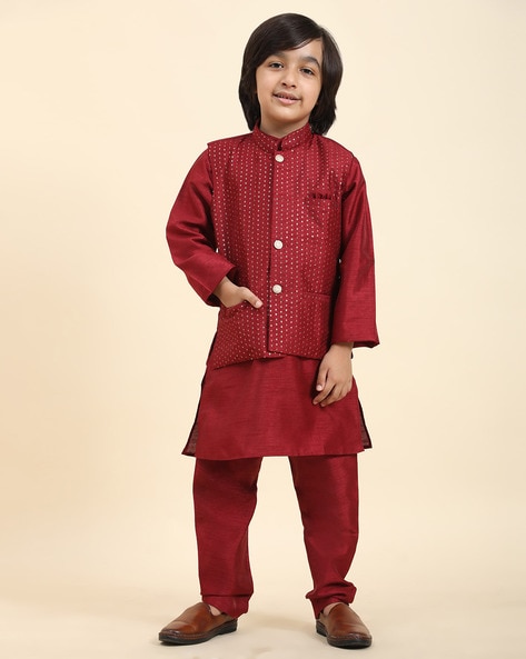 Maroon Readymade Silk Kurta Pajama With Jacket 734MW21