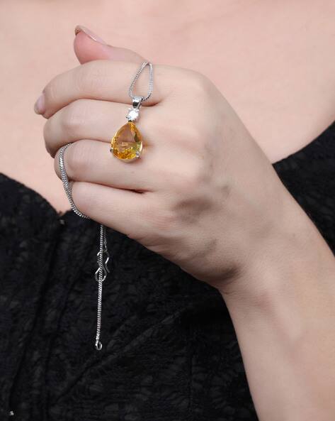 FOXY TREND Silver-Plated Stone-Studded Pendant