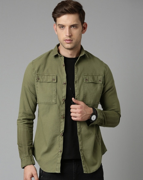 Buckle Black Washed Athletic Stretch Shirt - Men's Shirts in Olive Green |  Buckle