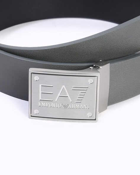 Mens Emporio Armani black Leather Logo Plate Belt