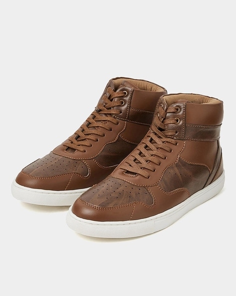 Styli High-Tops Lace-Up Sneakers For Men (Brown, 8)