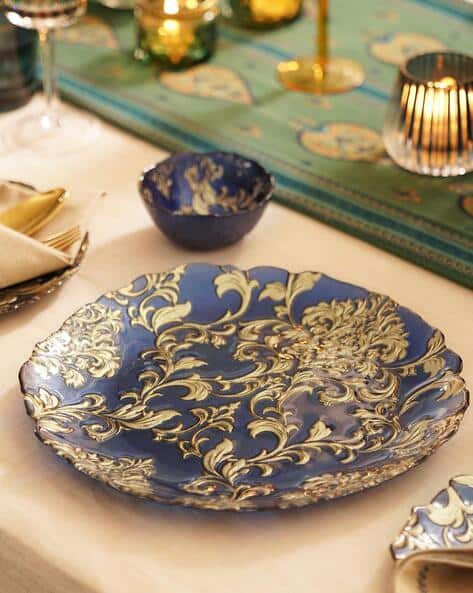 Set of Baroque Pattern Glass Dinner Plates