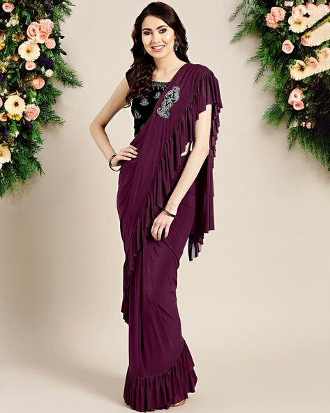 Buy Pre Draped Ruffle Saree With Blouse by Nidhika Shekhar at Aza Fashions  | Ruffle saree, Stylish sarees, Blouses for women