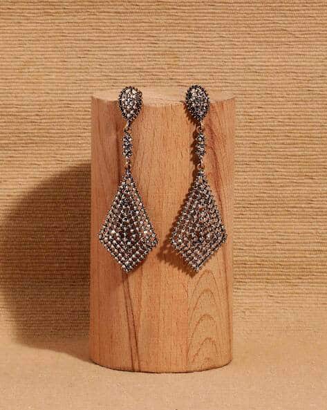 Women Gold-Plated Zirconia-Studded Drop Earrings